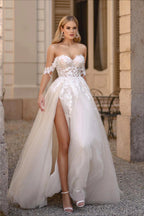 Mermaid Sheer Backless Lace Train Wedding Dress image 1