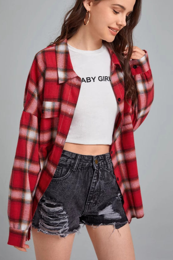 Plaid Stand Collar Button Shirt  Blouse image 11