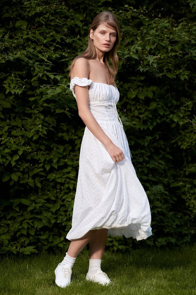 Jacquard Off Shoulder Embroidery Midi Dress image 5