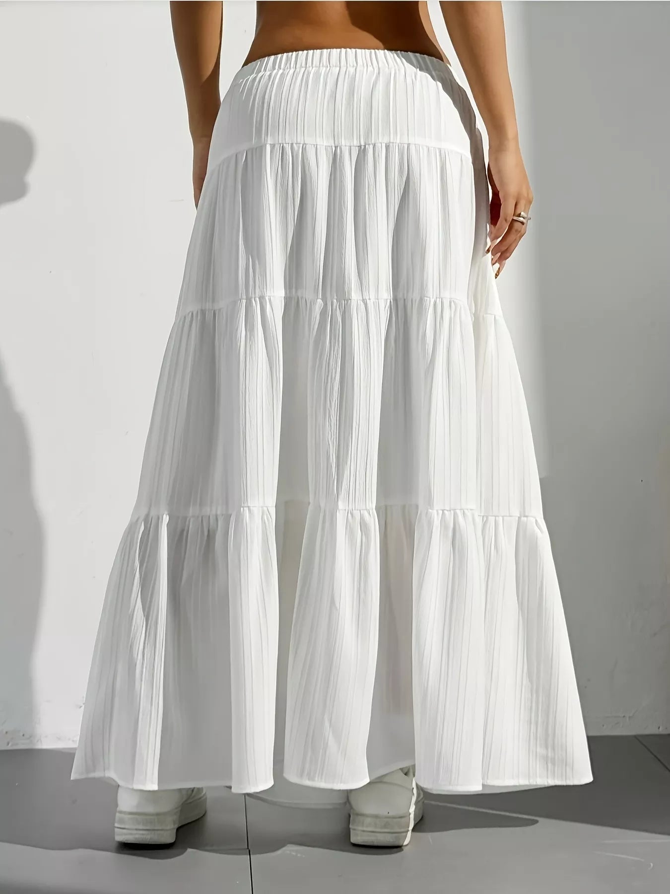 Capri Tiered Maxi Skirt detail view styled for Avrienne