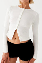 Knit Ribbed Button Front Crop Cardigan image 2