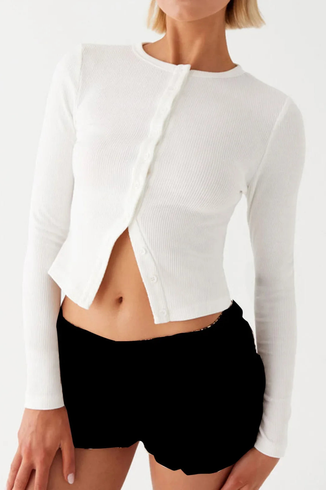 Knit Ribbed Button Front Crop Cardigan image 2