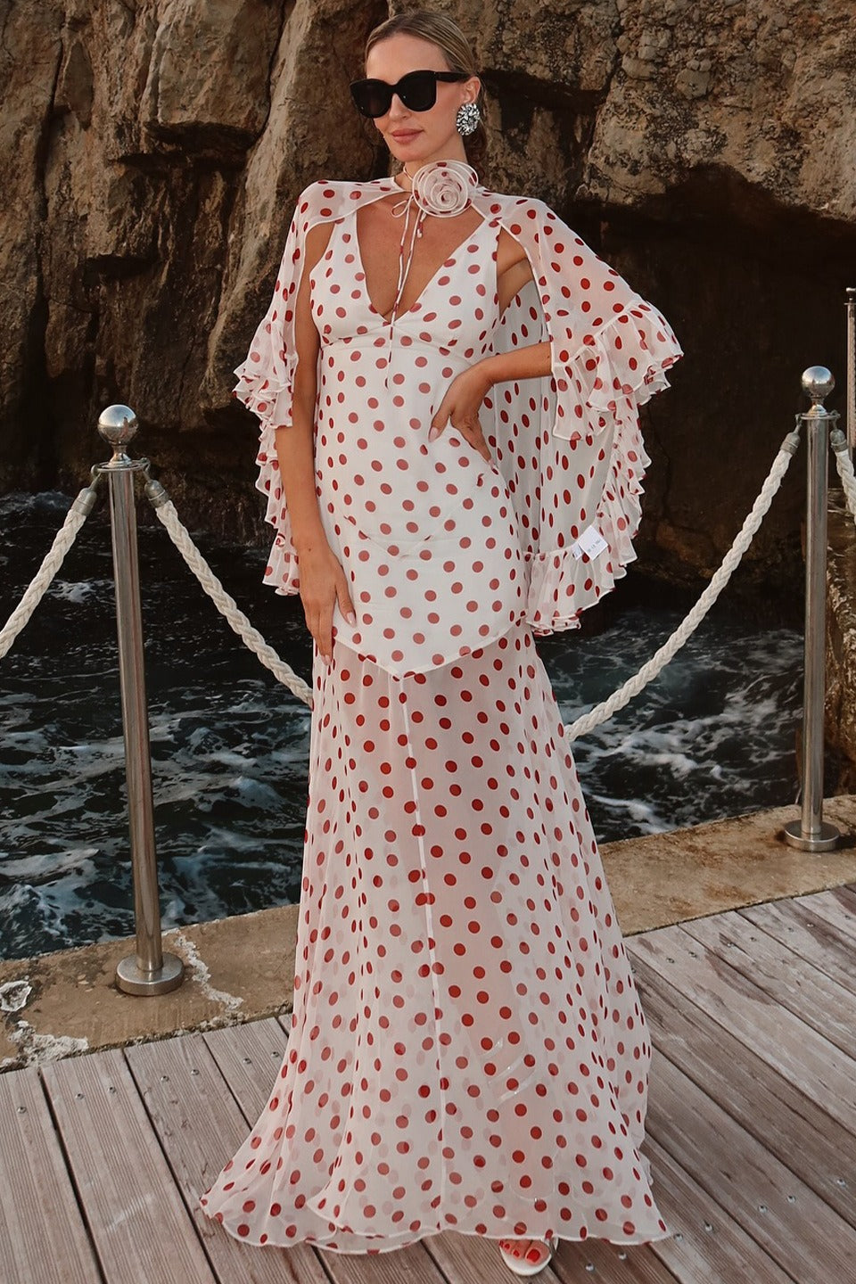 Polka Dot V-Neck Sheer Maxi Dress image 2