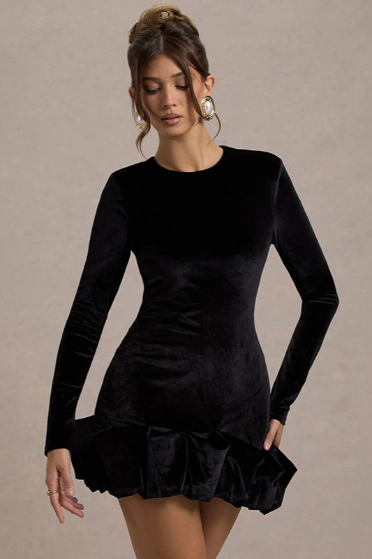 Velvet Pleated Hem Long Sleeve Party Dress image 6