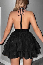 Shiny Deep V Ruffle Flared Mini Dress image 5