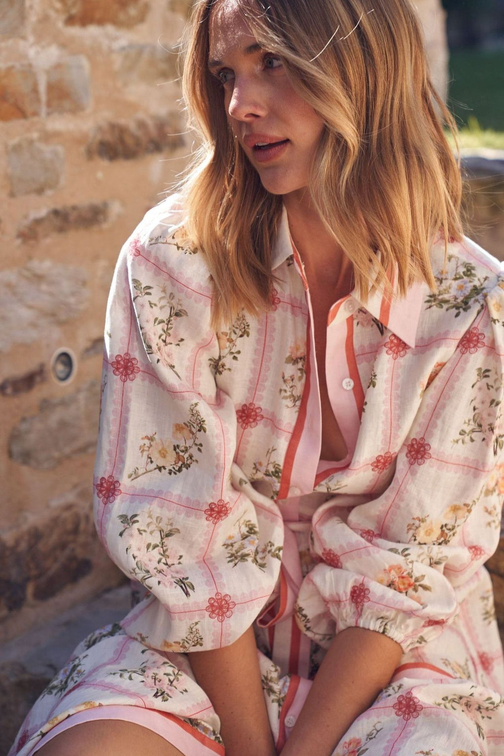 Linen Floral Tie Long Cardigan Boho Dress image 4