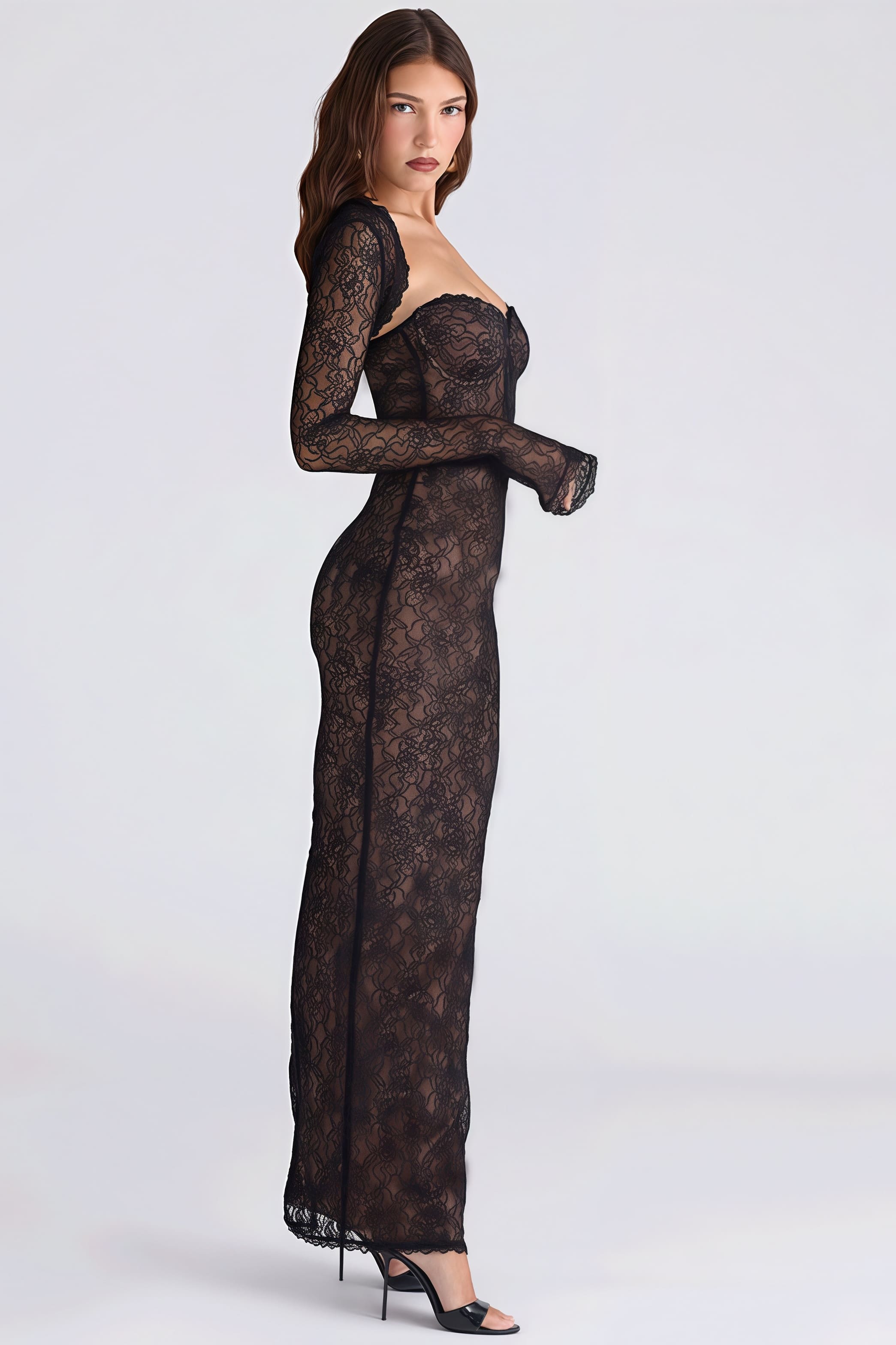 Sexy Lace Sheer Shawl Bandeau Maxi Dress image 11