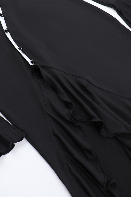 Diamond Collar Contrast Trim Ruffle Sleeve Midi Party Dress image 8