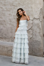 Sexy Lace Trim Print Tiered Ruffle Hem Cami Maxi Dress image 8