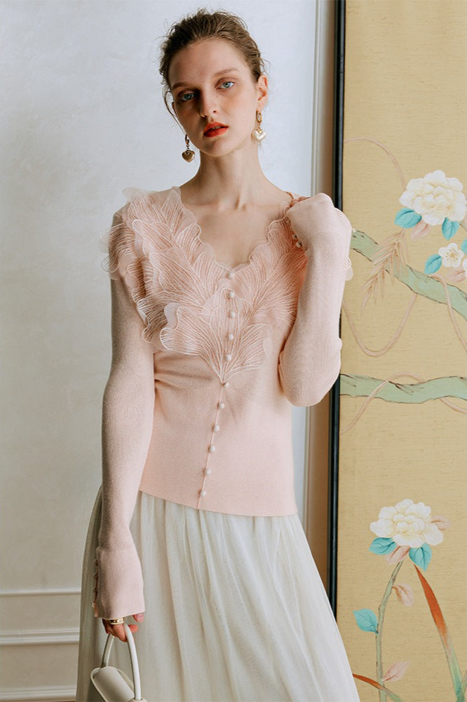 Feather Lace Detail Knit Top image 8