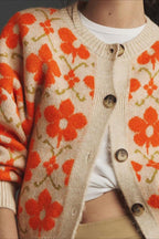 Floral Jacquard Elegant Long Sleeve Knit Cardigan image 5