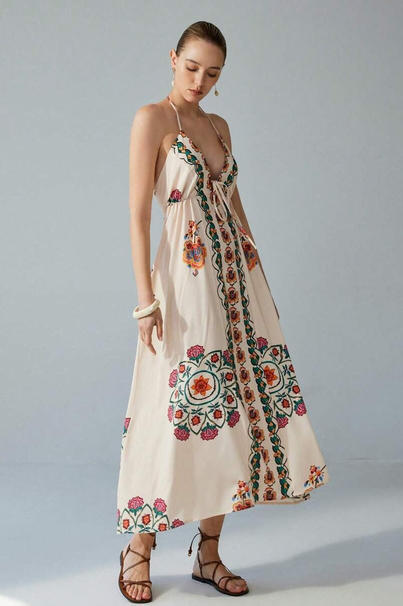 Colorful Floral Maxi Strap Boho Dress image 2