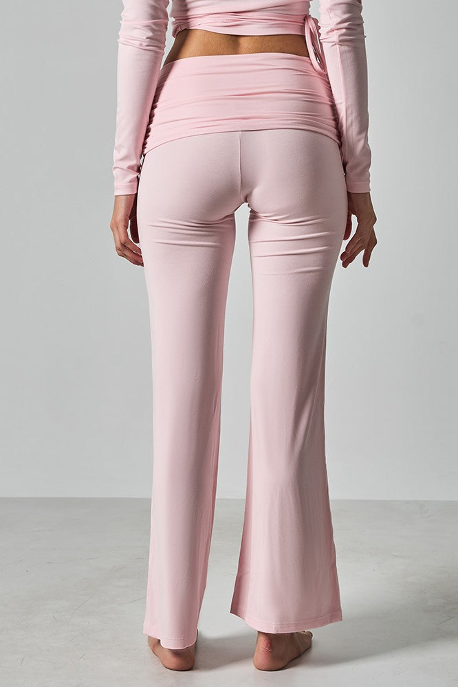 Solid Fitted Foldover Soft Pants image 9
