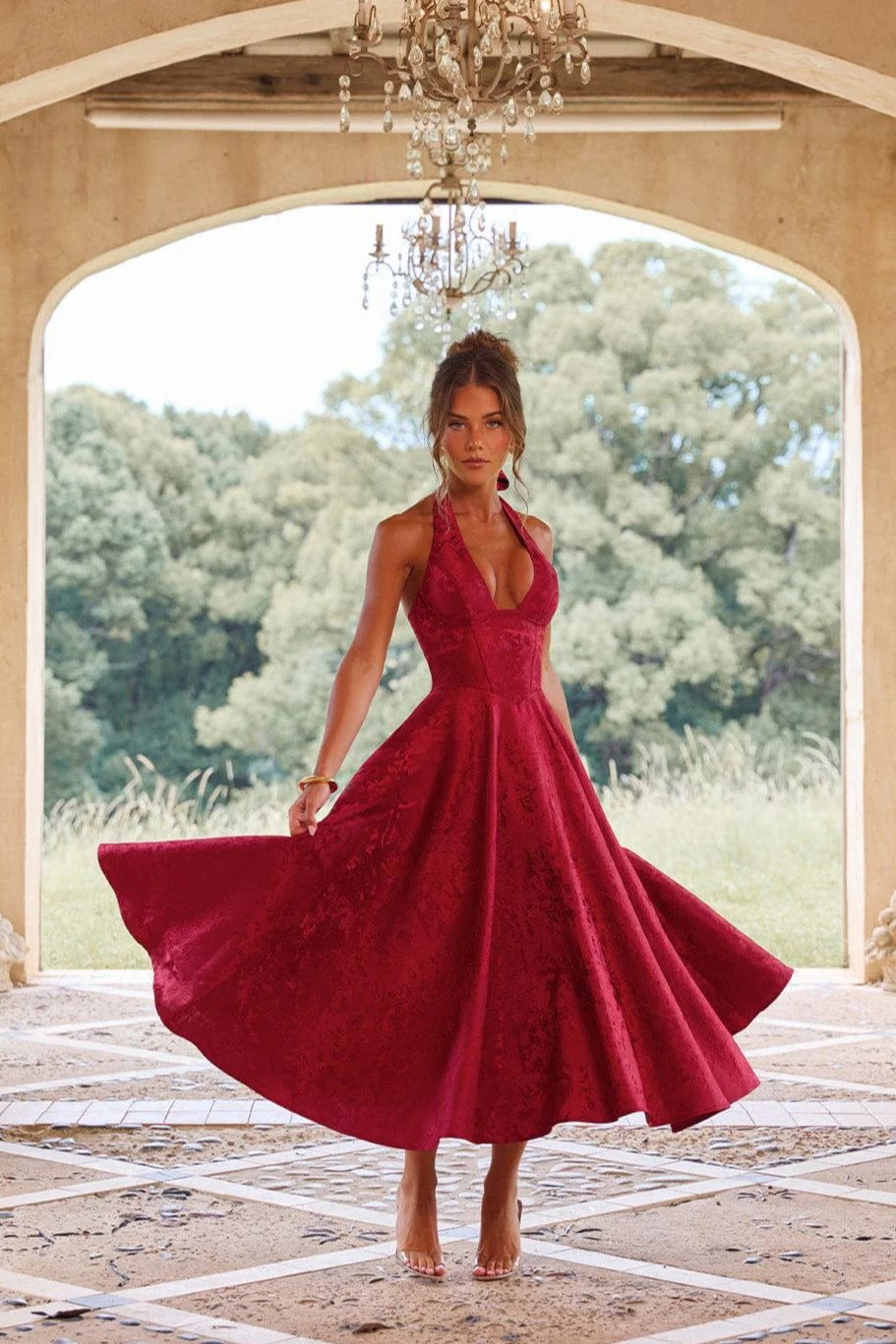 Jacquard Halter V-Neck Party Dress image 10