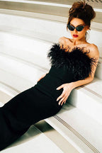 Strapless V-Neck Feathered Mermaid Party Dress image 3