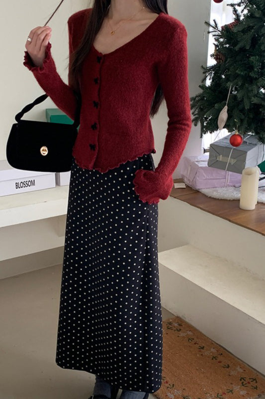 High Waist Polka Dot Back Slit Skirt image 10