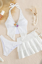 Sexy Solid Halter Starfish Three Piece Swim Set image 3