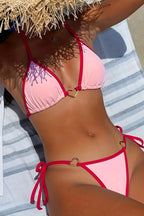 Colorblock Heart Tie Backless Bikini Set image 3