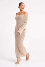 Off Shoulder One Shoulder Knit Sweater Dress image 11