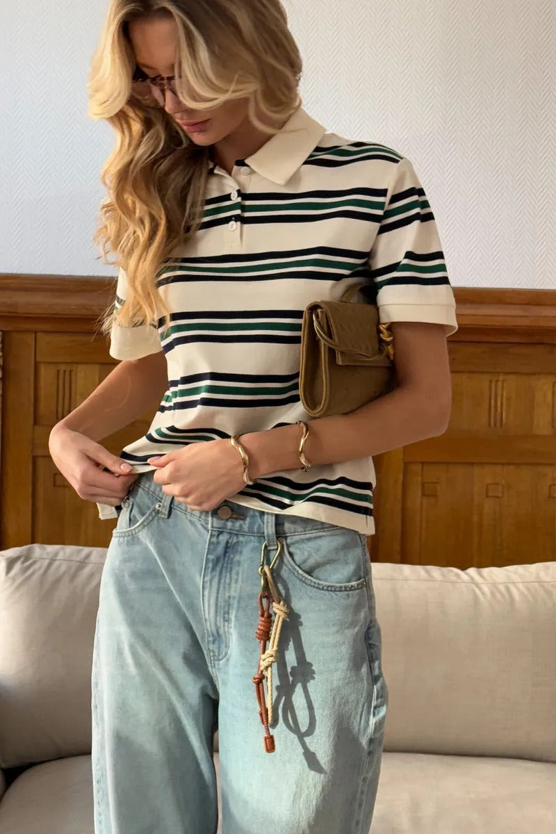 Vintage Color Block Stripe Polo Short Sleeve T-shirt image 6