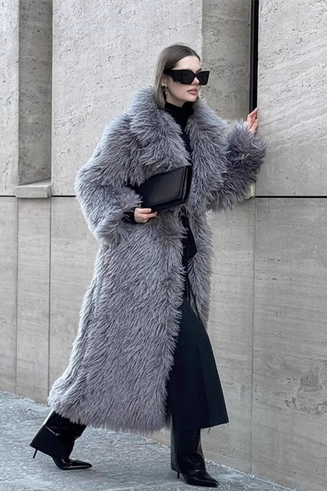 White Over the Knee Long Eco Faux Fur Overcoat image 1
