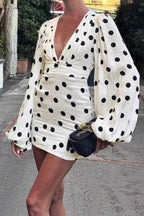 Polka Dot Flare Sleeve Bodycon Mini Dress image 2