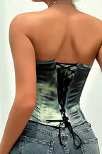 Sexy Color Block Backless Lace Up Boned Corset Blouse image 11