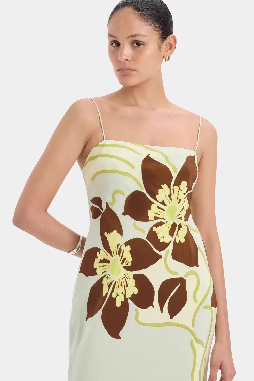 Elegant Floral Cami Tie Waist Bodycon Midi Dress image 3