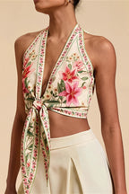 Boho Floral Backless Tie Halter Top image 2