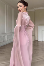 Glossy Flowy Sleeve Slim Maxi Dress image 5