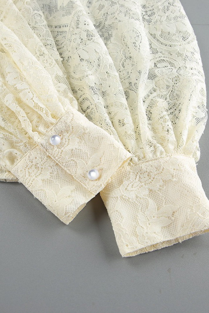 Elegant Tie Sheer Lace Long Sleeve Blouse image 10