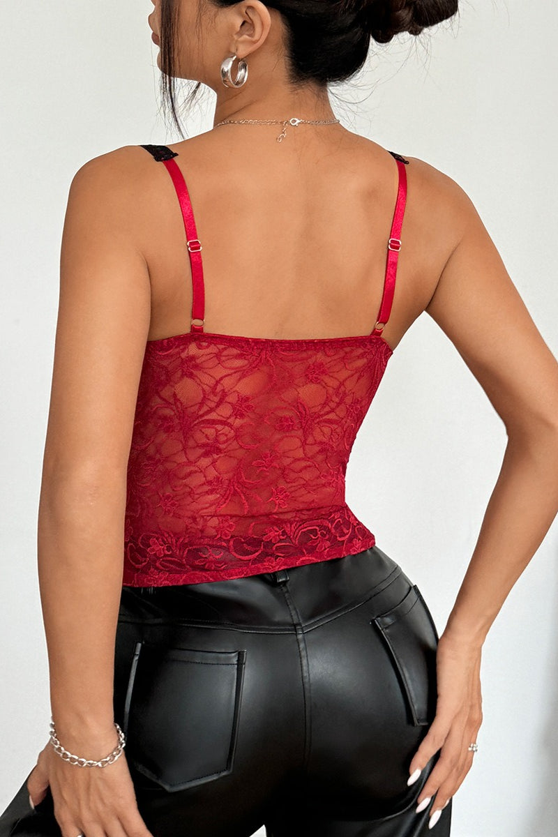 Sexy Lace Patchwork Tie Bustier Cami Top image 13