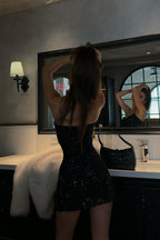 Rhinestone Halter Backless Bodycon Slim Waist Mini Dress image 11