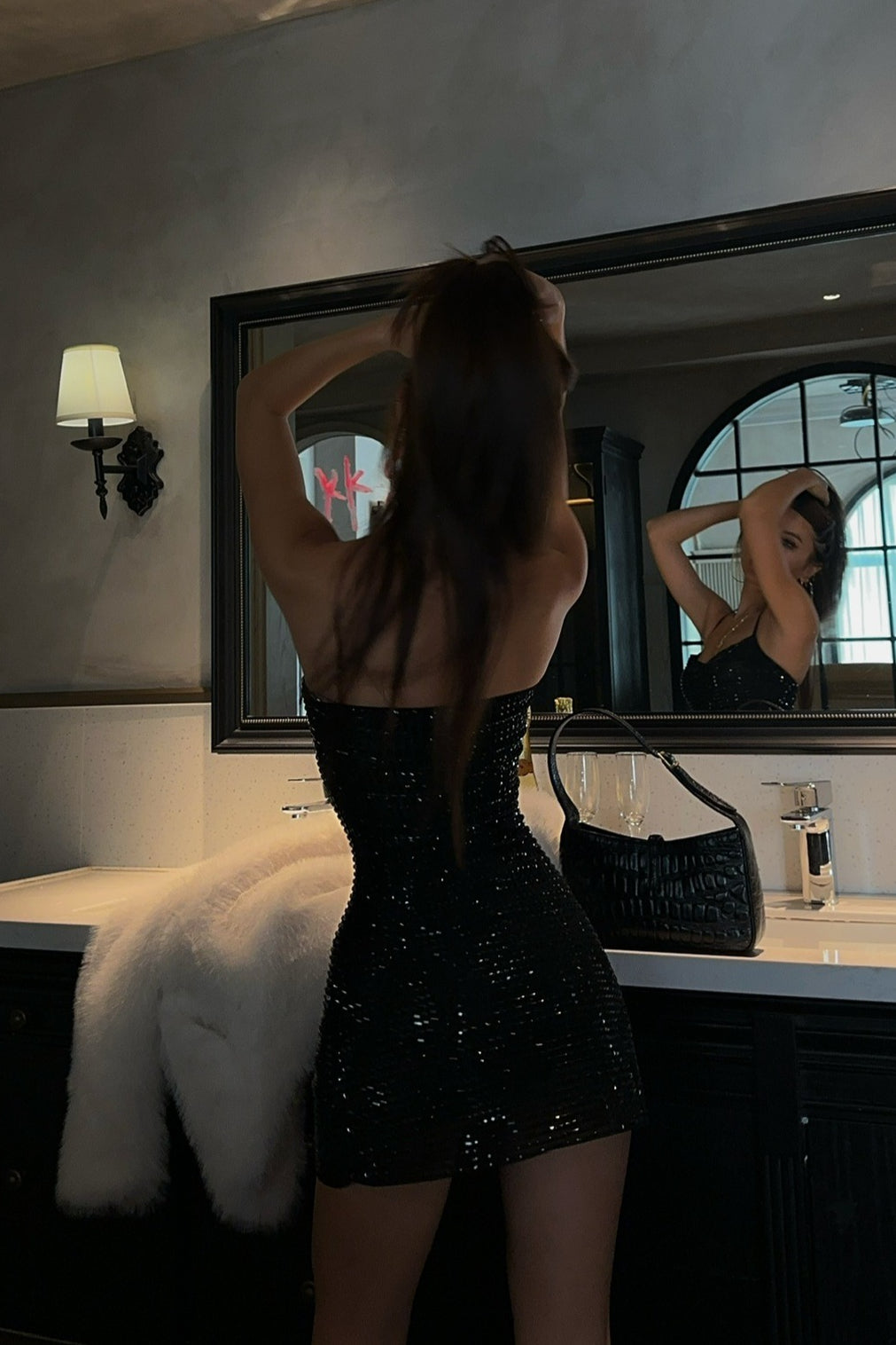 Rhinestone Halter Backless Bodycon Slim Waist Mini Dress image 11