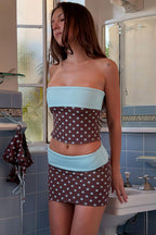 Polka Dot Bandeau Color Block Bodycon Skirt Set image 2