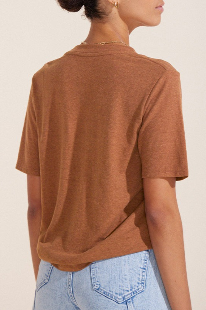 Minimalist Solid Deep V Neck Slub Cotton Loose T-shirt image 5