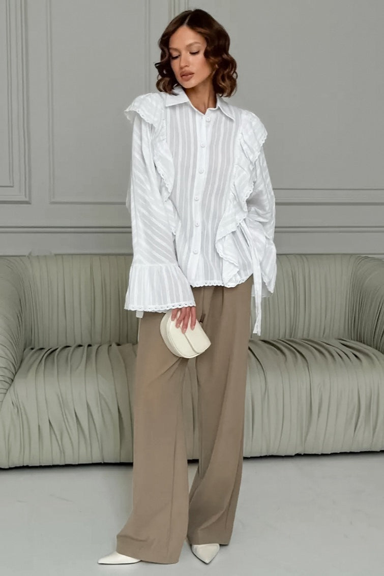 Elegant Jacquard Bell Sleeve Loose Blouse image 3