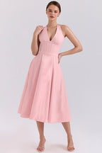 Elegant Deep V Halter Backless Maxi Party Dress image 4