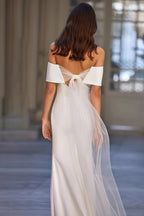 Simple Off Shoulder Mesh Sash Wedding Dress image 3