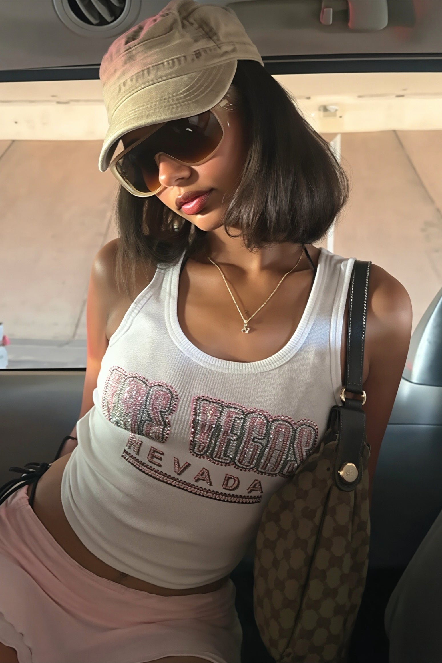 White Print Rhinestone Tank Top image 2