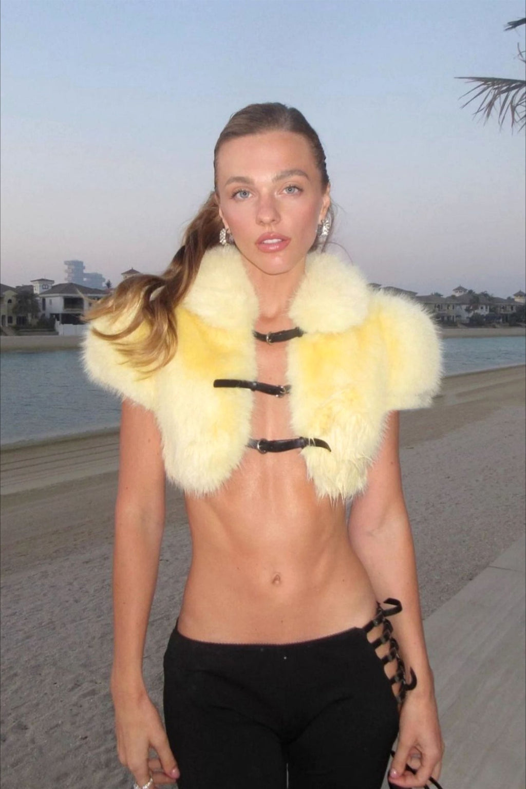 Sexy Cape Design Drawstring Solid Plush Coat image 4