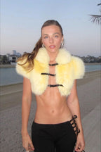 Sexy Cape Design Drawstring Solid Plush Coat image 4