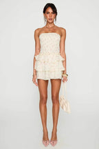 Elegant Floral Ruched Waist Mini Dress image 8