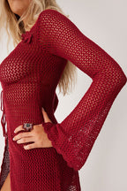 Solid Sexy V Neck Tie Knit Hollow Blouse image 4