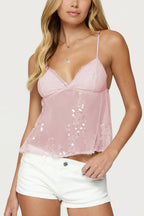 Sheer Lace Sequin Bow Cami Top image 10