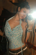 Halter V Neck Polka Dot Tank Top image 2