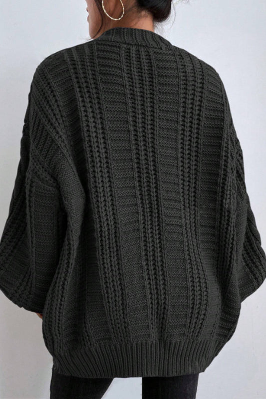 V-Neck Vintage Cable Knit Balloon Sleeve Cardigan image 12