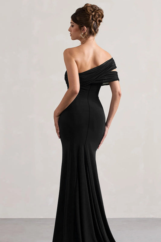 Mesh Panel Off-Shoulder Split Bodycon Party Dress image 10