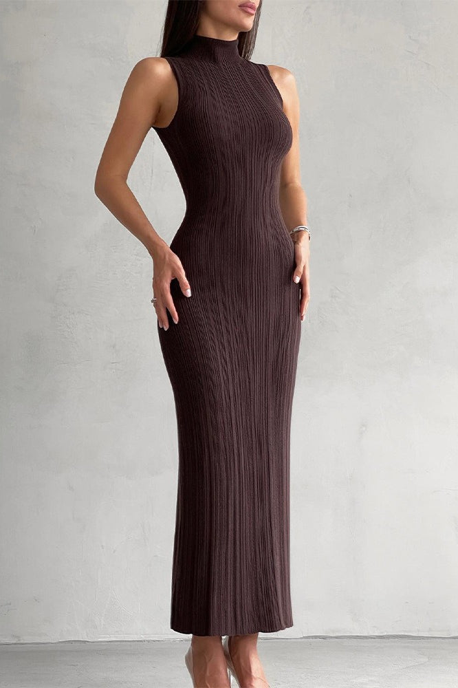 Sleeveless Turtleneck Knit Sweater Dress image 1