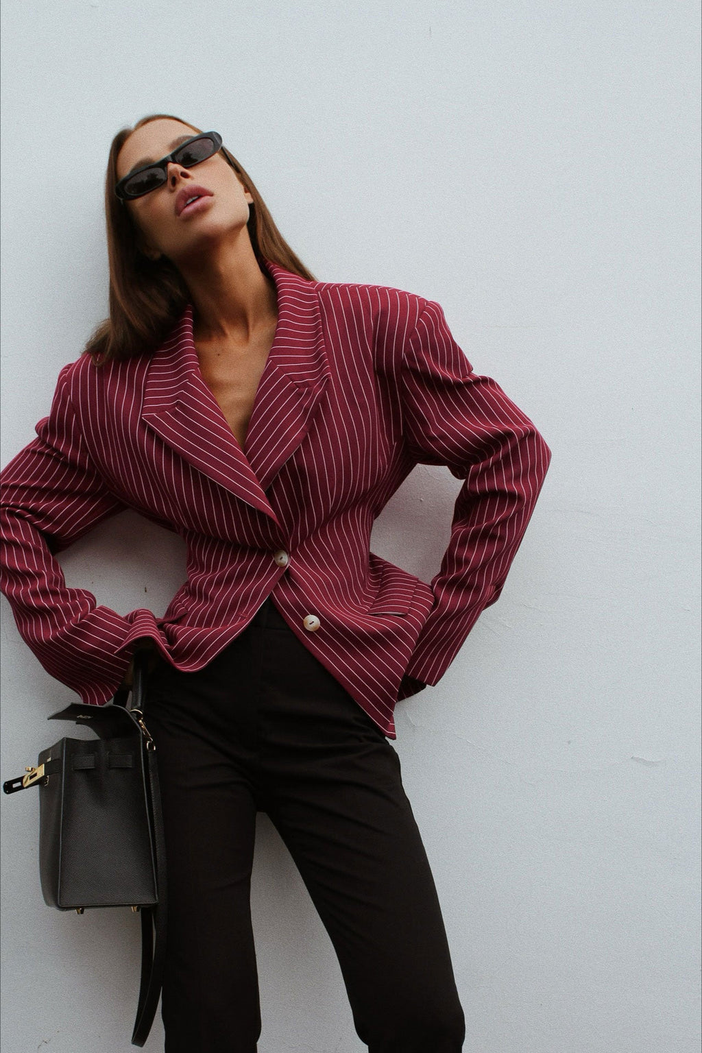 Striped Fitted Waist Designer Blazer Coat image 3